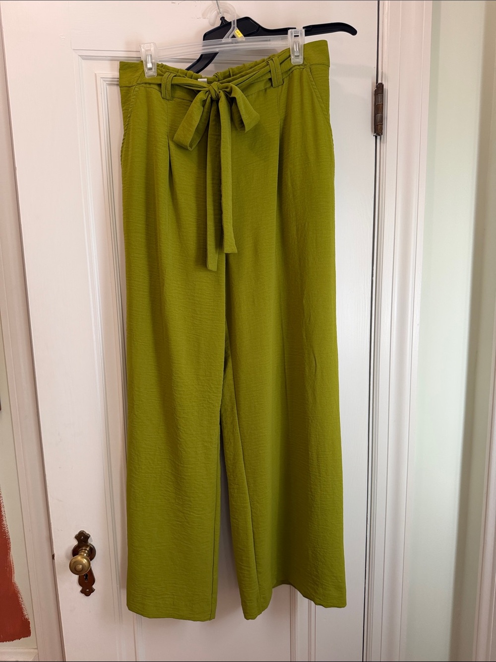 Jules & Leopold Chartreuse Wide-Leg Tie-Waist Pants